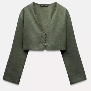 Zara Khaki Green Buttoned Crop Top